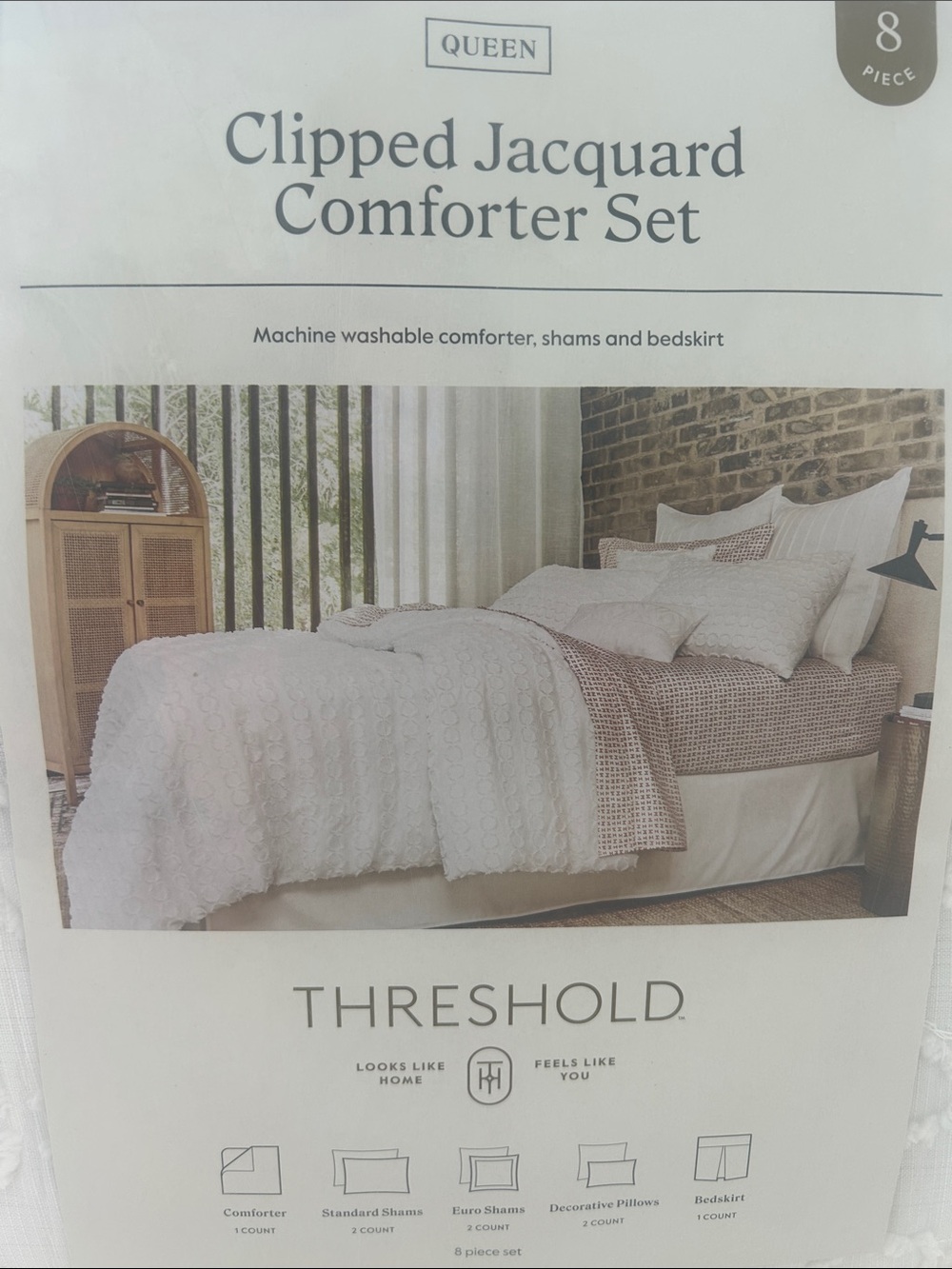 Threshold Queen Clipped Jacquard Comforter Set in White